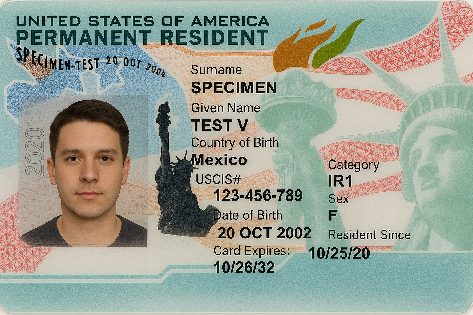 sample permanent resident card or greed card